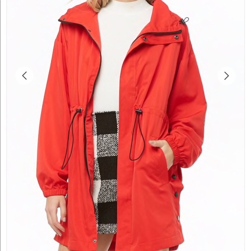 Forever 21 red utility toggle snap raincoat jacket